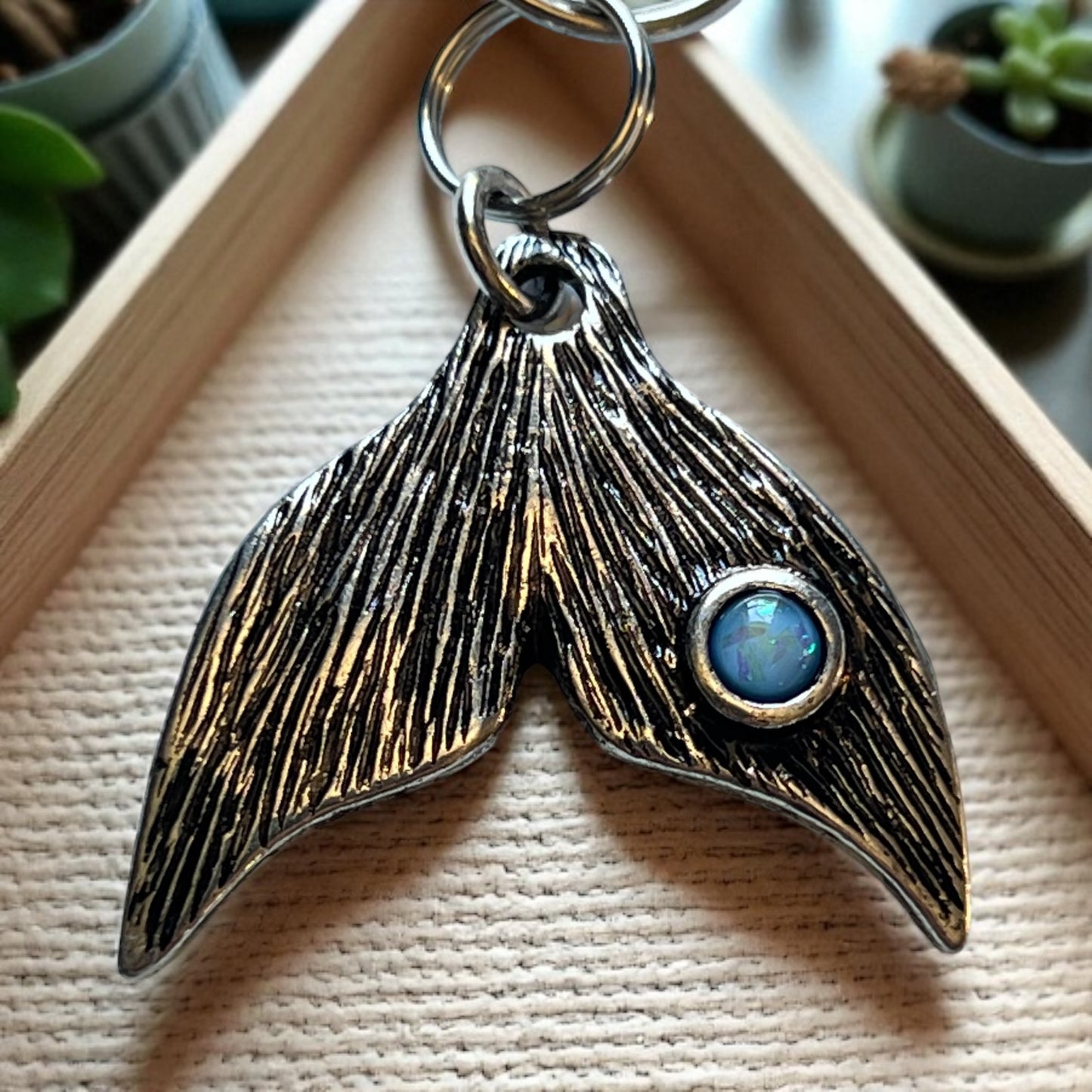 Whale Tail Purse Charm – Nautical Ocean Keychain with Blue Gem