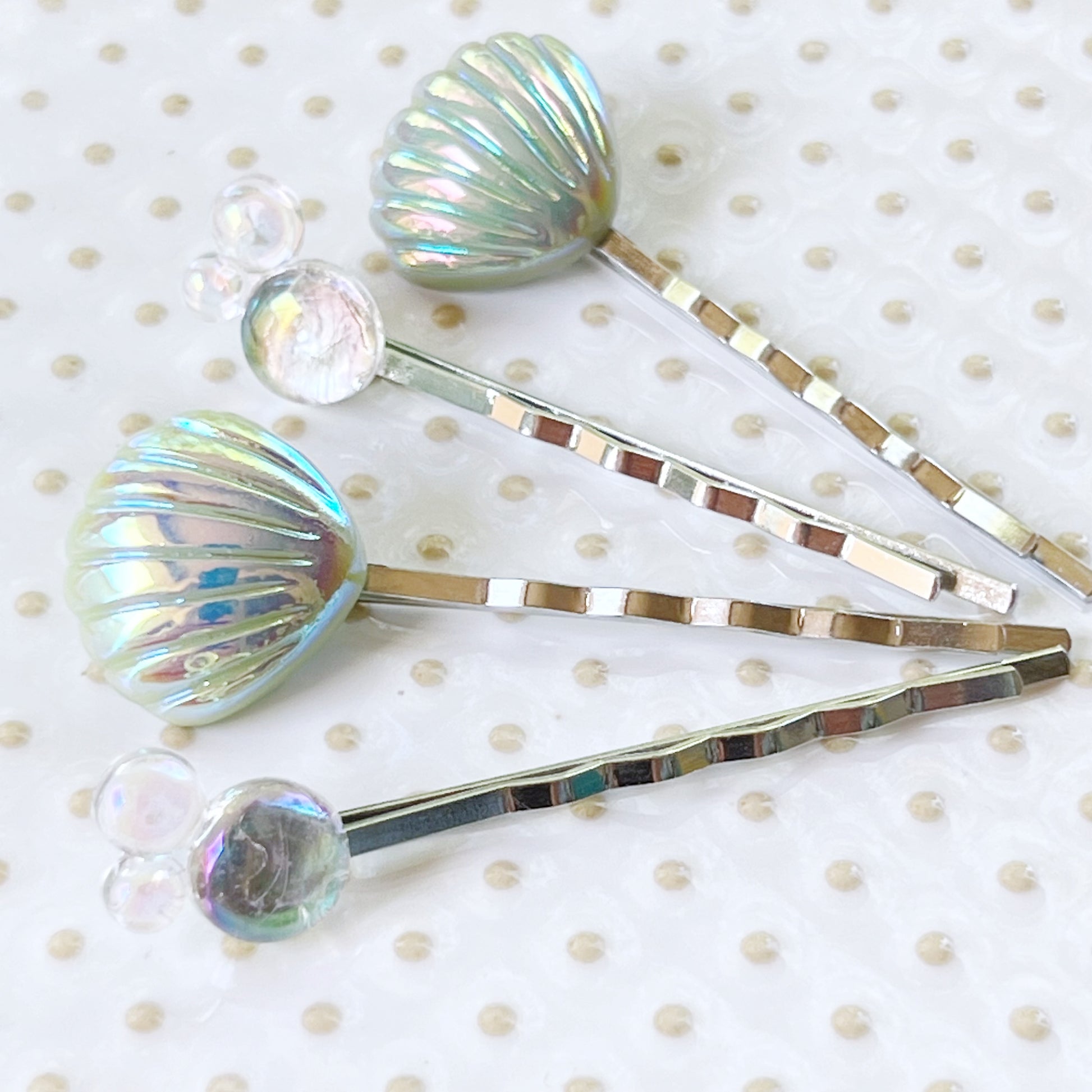 Iridescent Seashell & Bubble Hair Pins – Ocean-Inspired Hair Clips