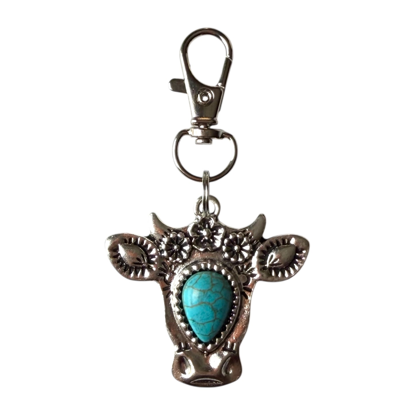 Turquoise Cow Head Purse Charm – Boho Western Keychain