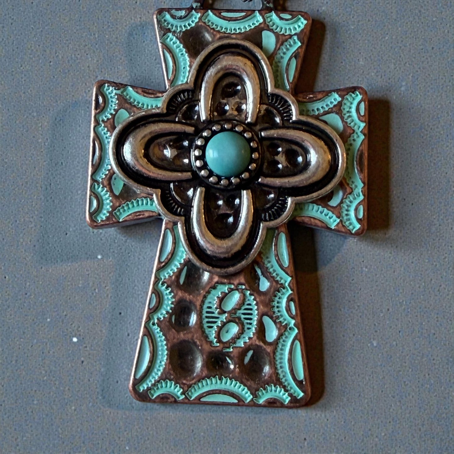Turquoise Cross Purse Charm – Rustic Western Faith Accessory