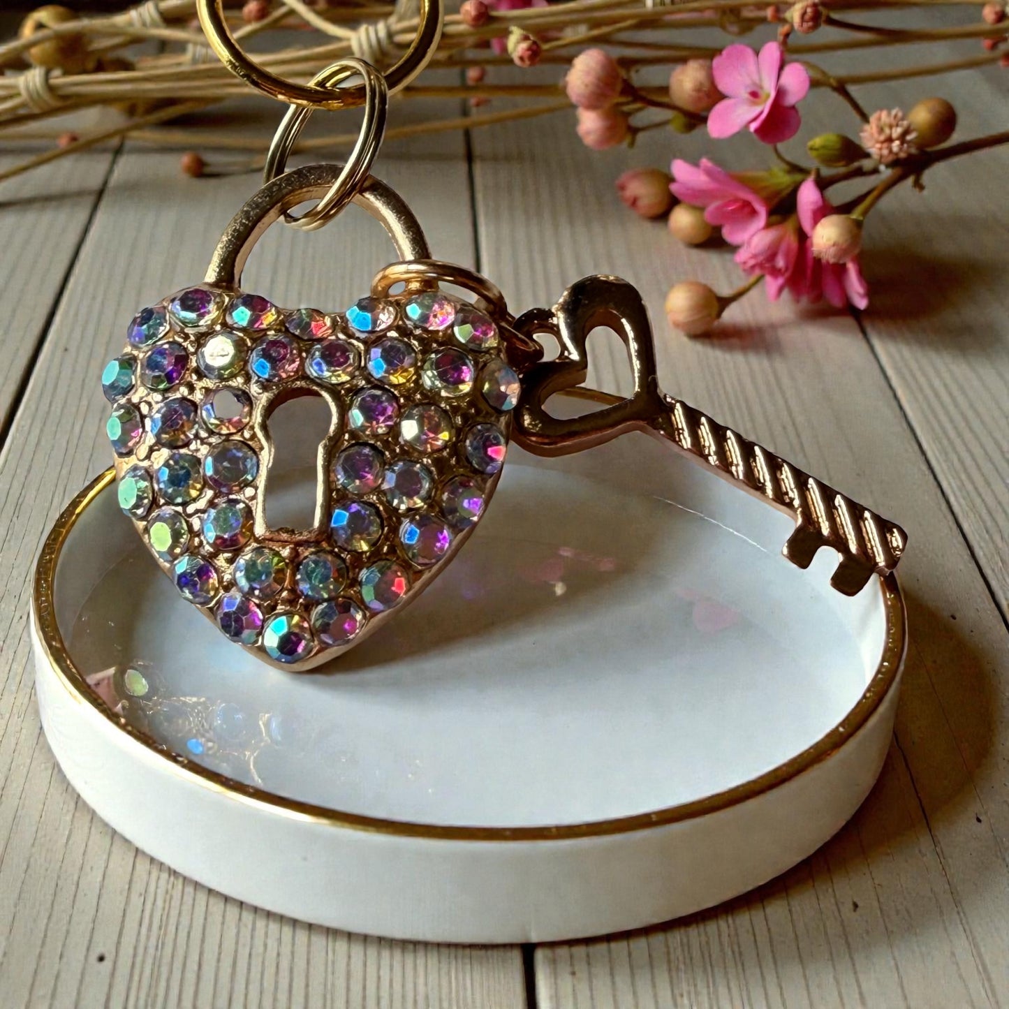 Heart Lock & Key Purse Charm – Sparkly Gold Bag Keychain - Be Grace Be Love Boutique