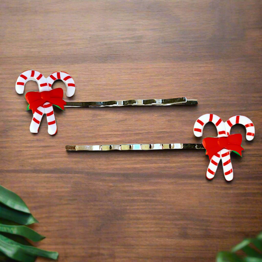 Candy Canes with Red Bow Bobby Pins - Holiday Accessories