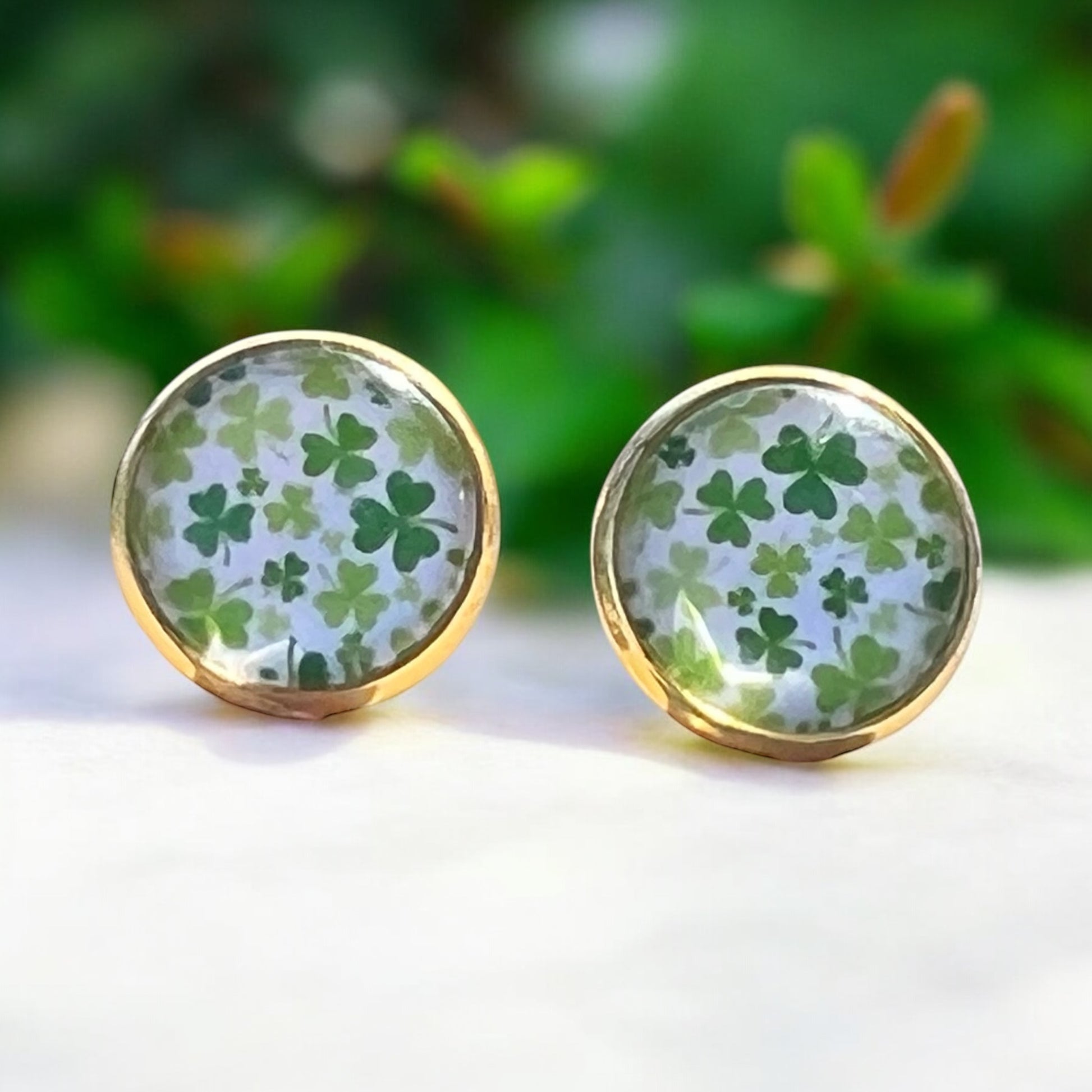 Shamrock Stud Earrings – Handmade Gold-Toned St. Patrick’s Jewelry