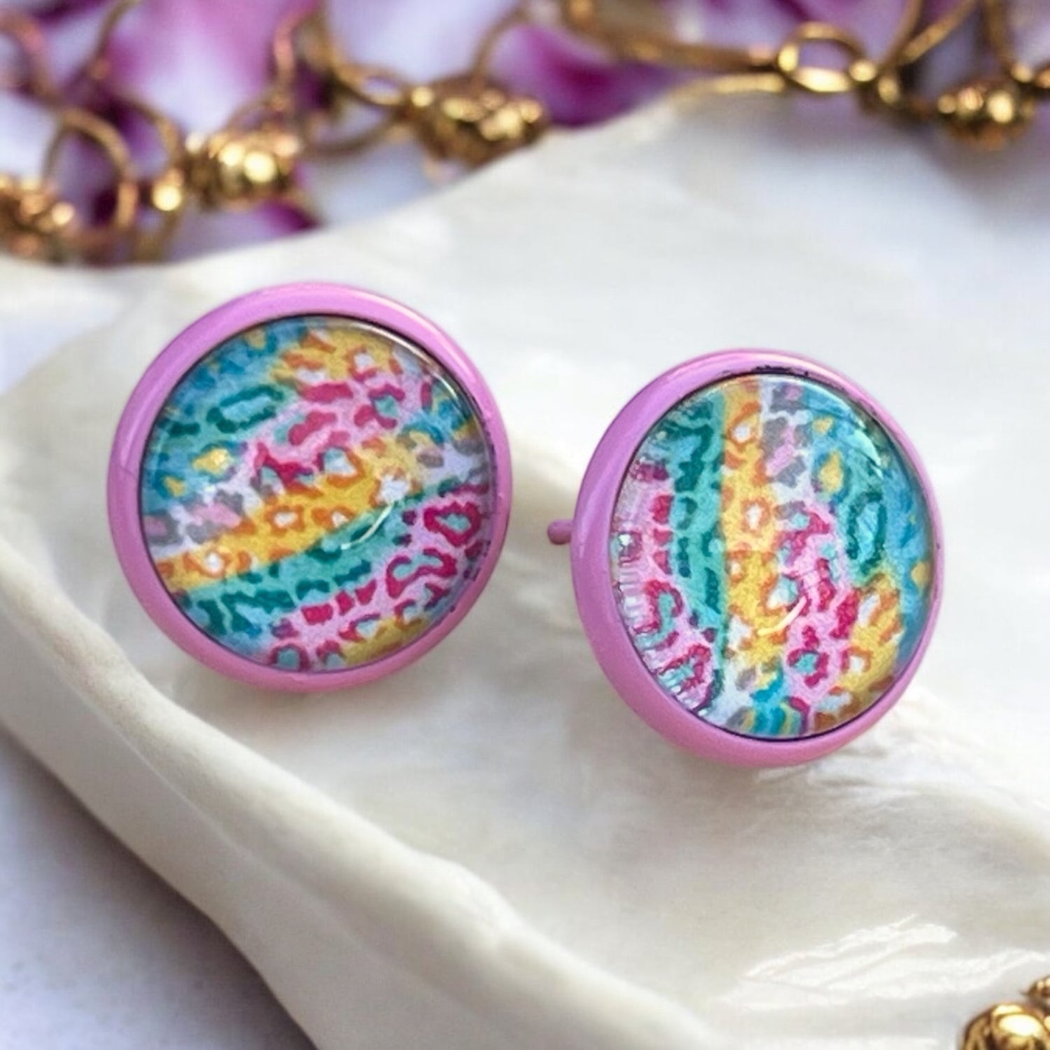 Spring Leopard Print Stud Earrings – Handmade Pastel Animal Print Jewelry