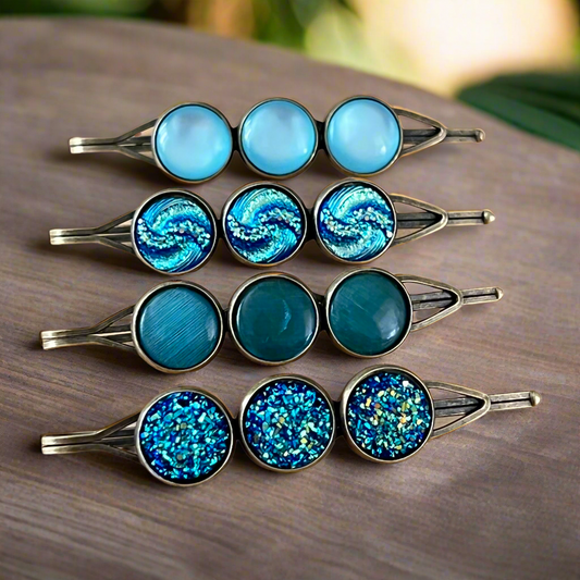 Alfileres de pelo Druzy azules, alfiler de pelo de mujer, clip de pelo de mujer, barrette de pelo azul, alfileres Bobby de mujer
