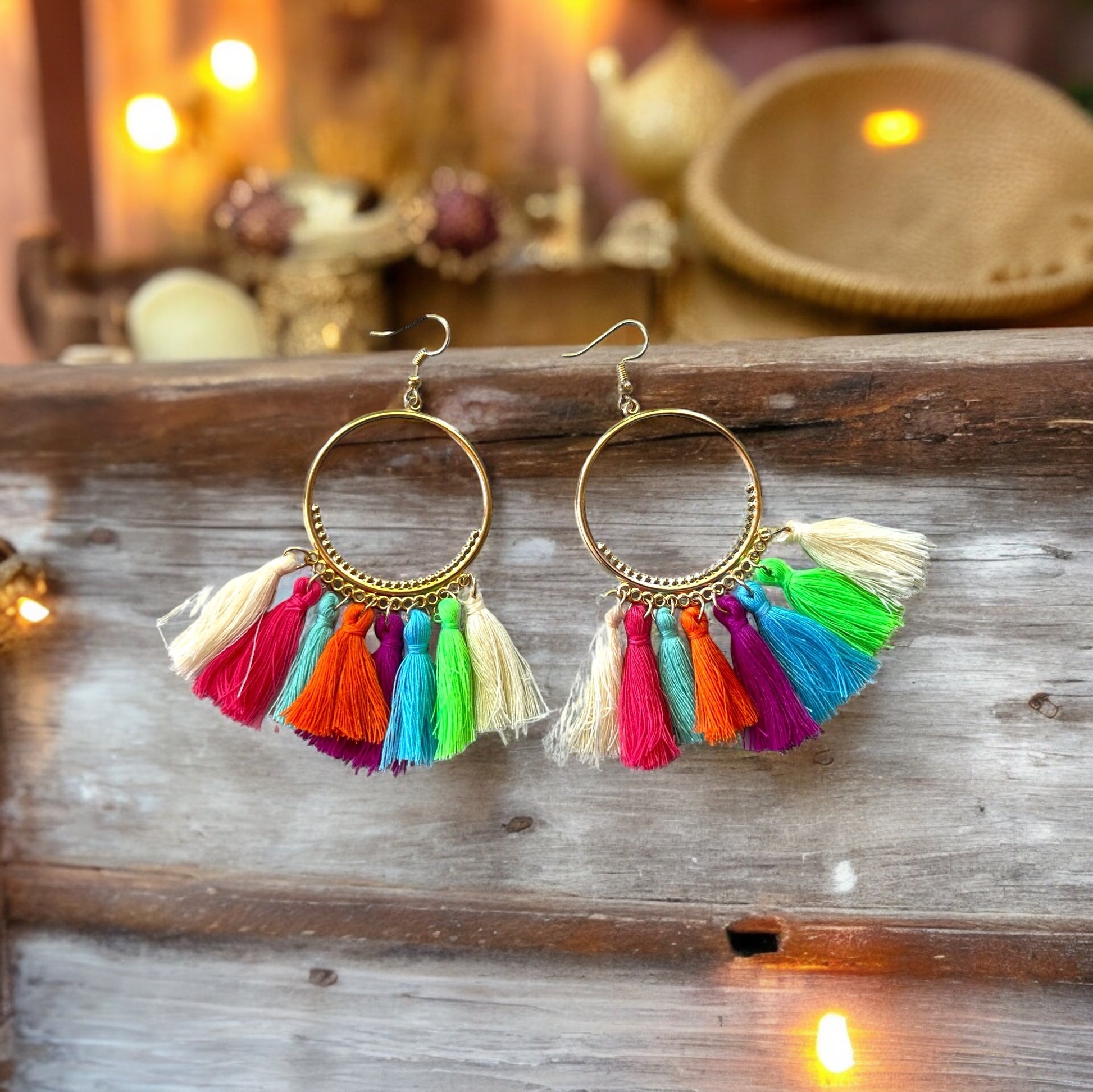Rainbow Tassel Hoop Earrings – Bold Boho Festival Jewelry