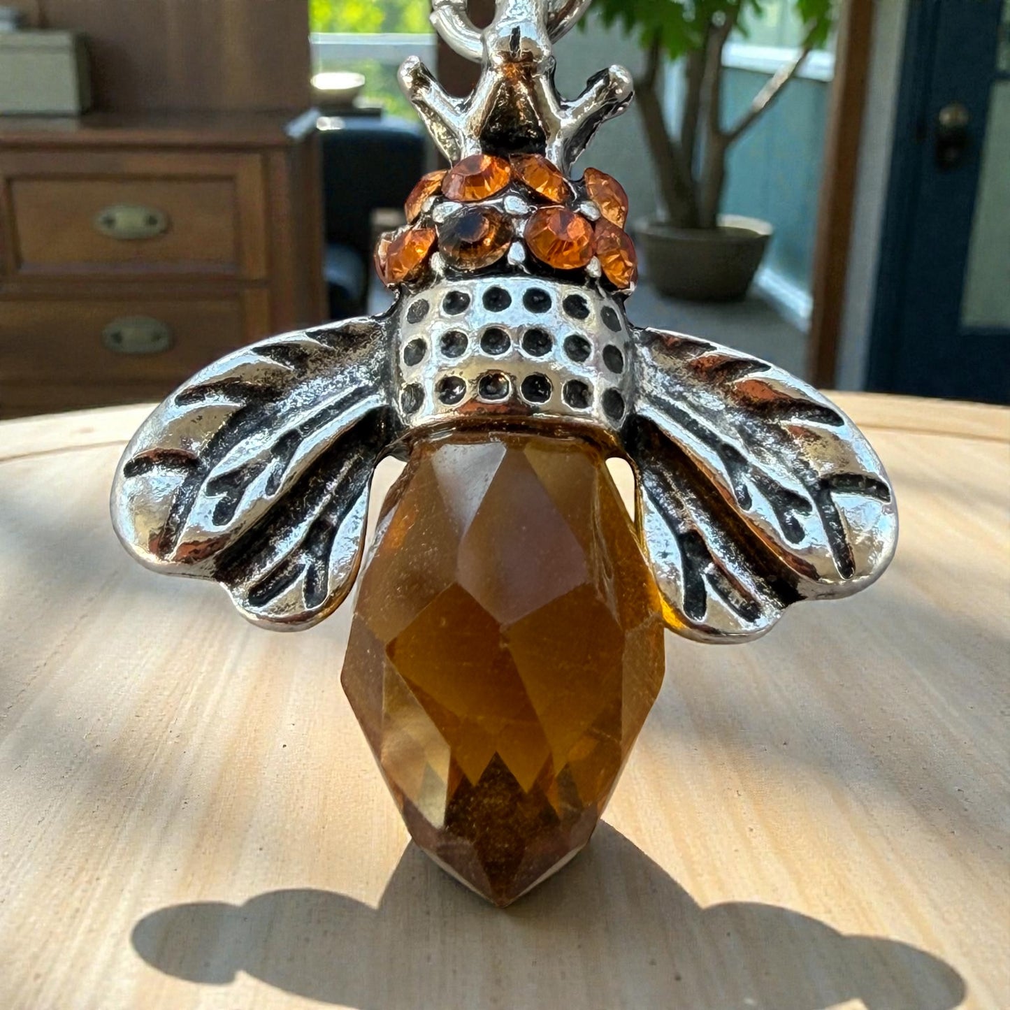 Amber Bee Purse Charm – Silver Boho Nature-Inspired Keychain