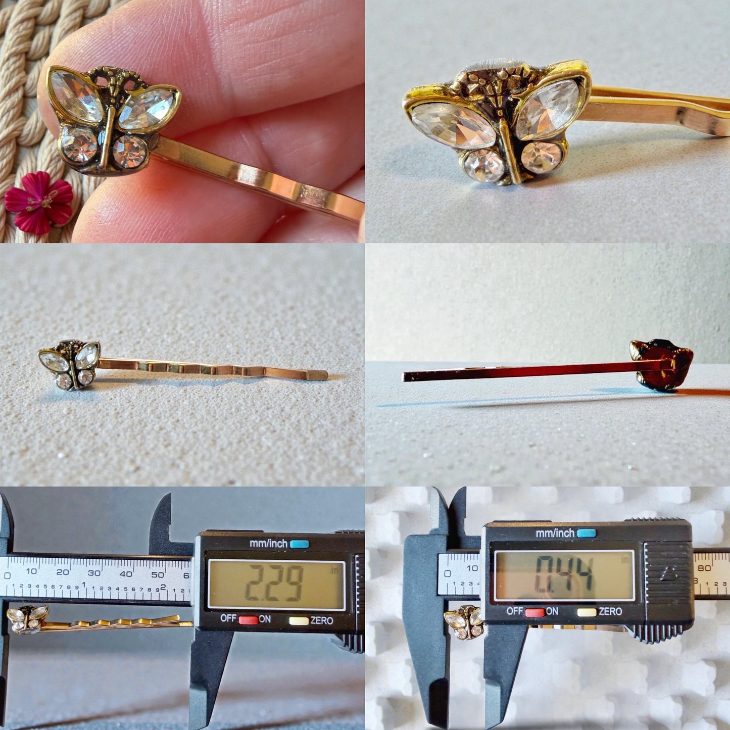 Pasador de pelo rosa de oro, clip de pelo de perla, pasador floral Bobby, pasador de pelo de flor, pasador de pelo vintage, barrette de oro antiguo, clip de pelo de mujer, mariposa