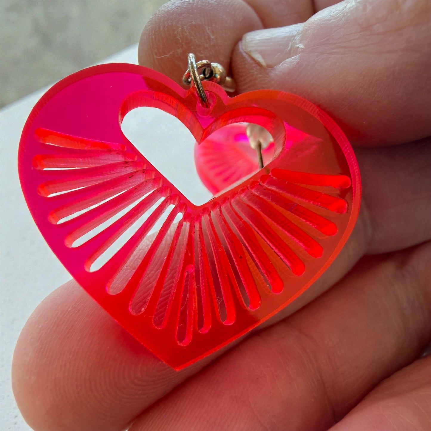 Hot Pink Radiant Heart Acrylic Dangle Earrings