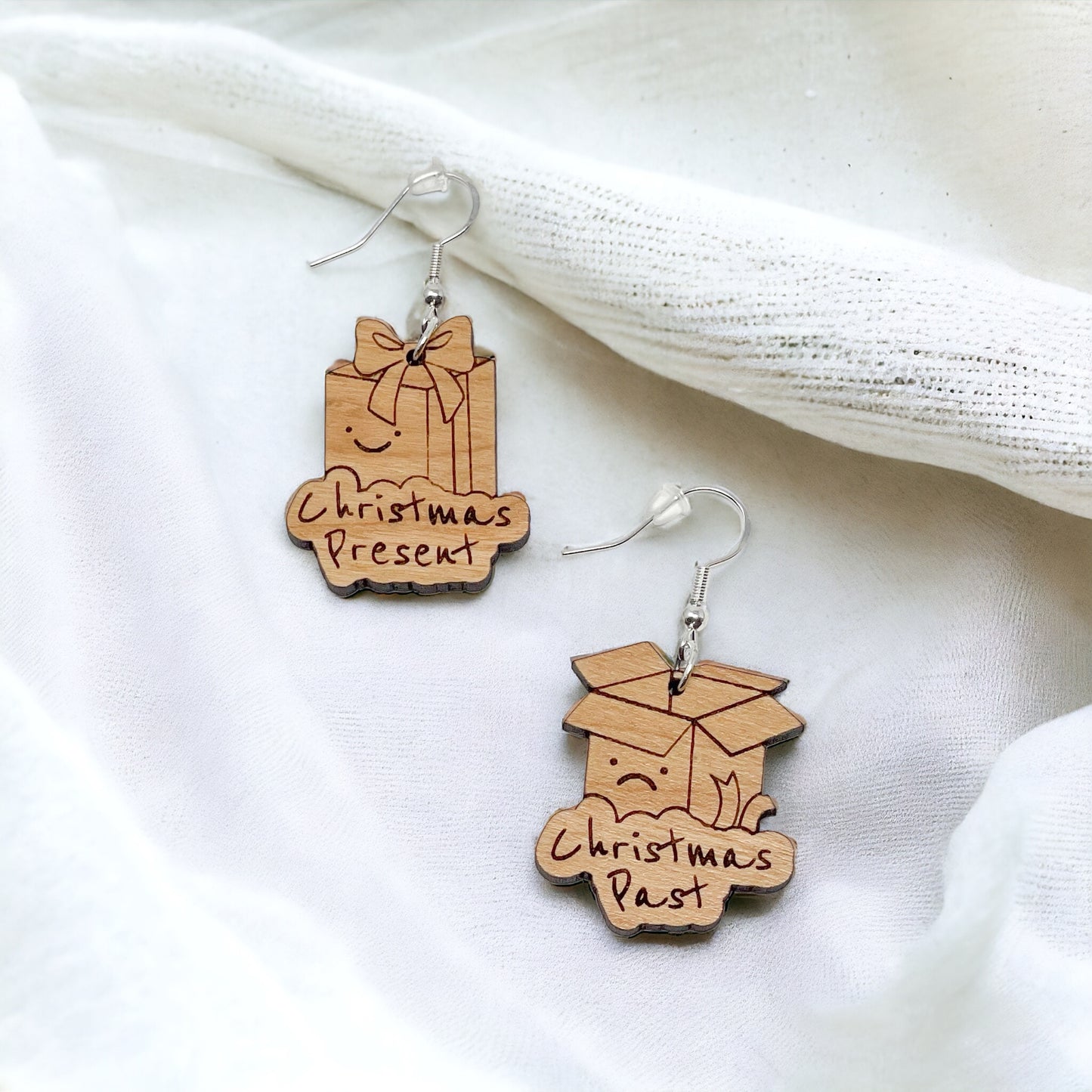 Christmas Present & Past Earrings – Funny Holiday Gift Box Jewelry