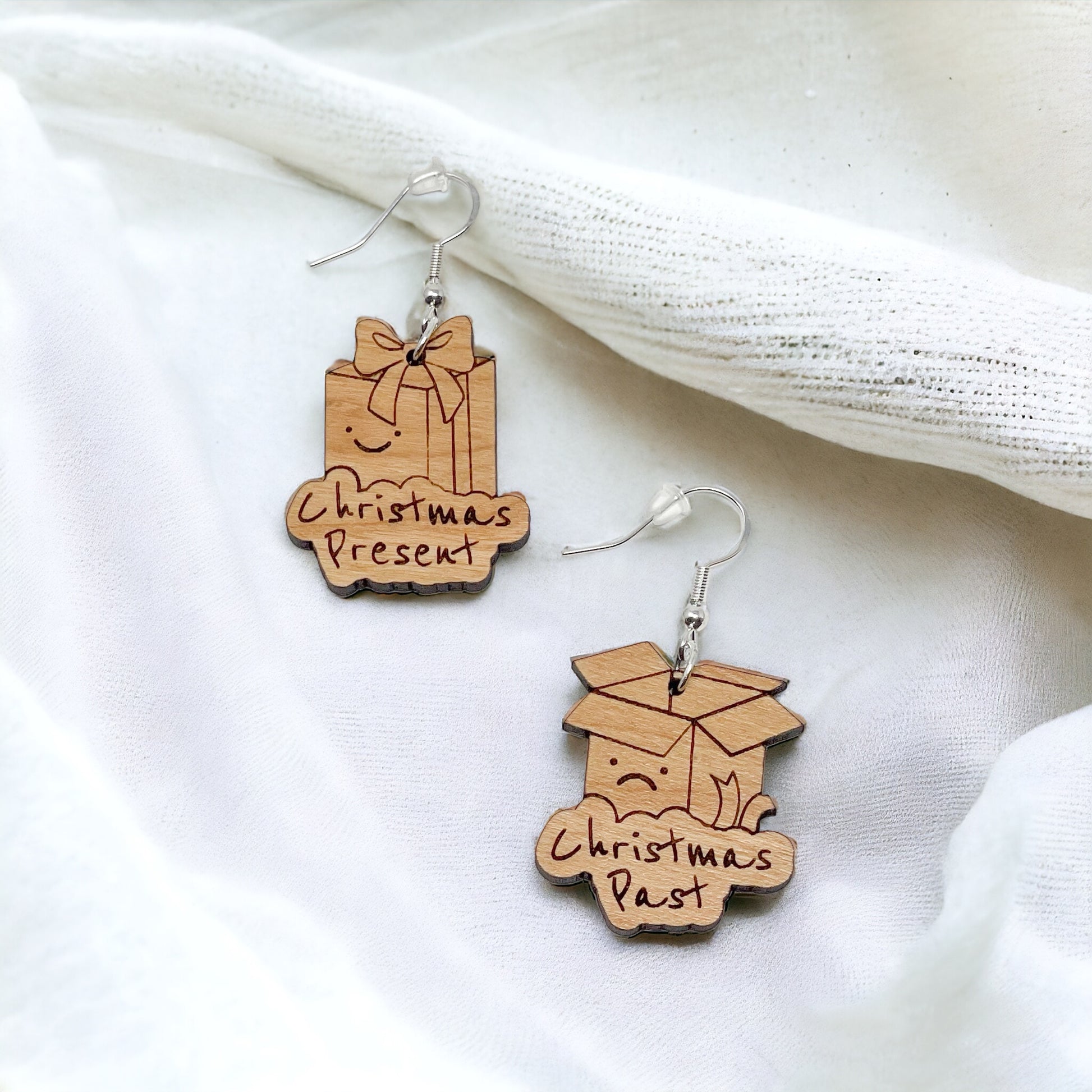 Christmas Present & Past Earrings – Funny Holiday Gift Box Jewelry