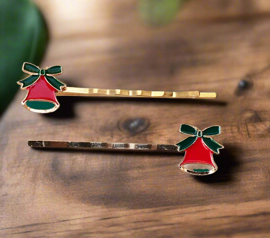Red Bell Christmas Bobby Pins - Festive Holiday Accessories