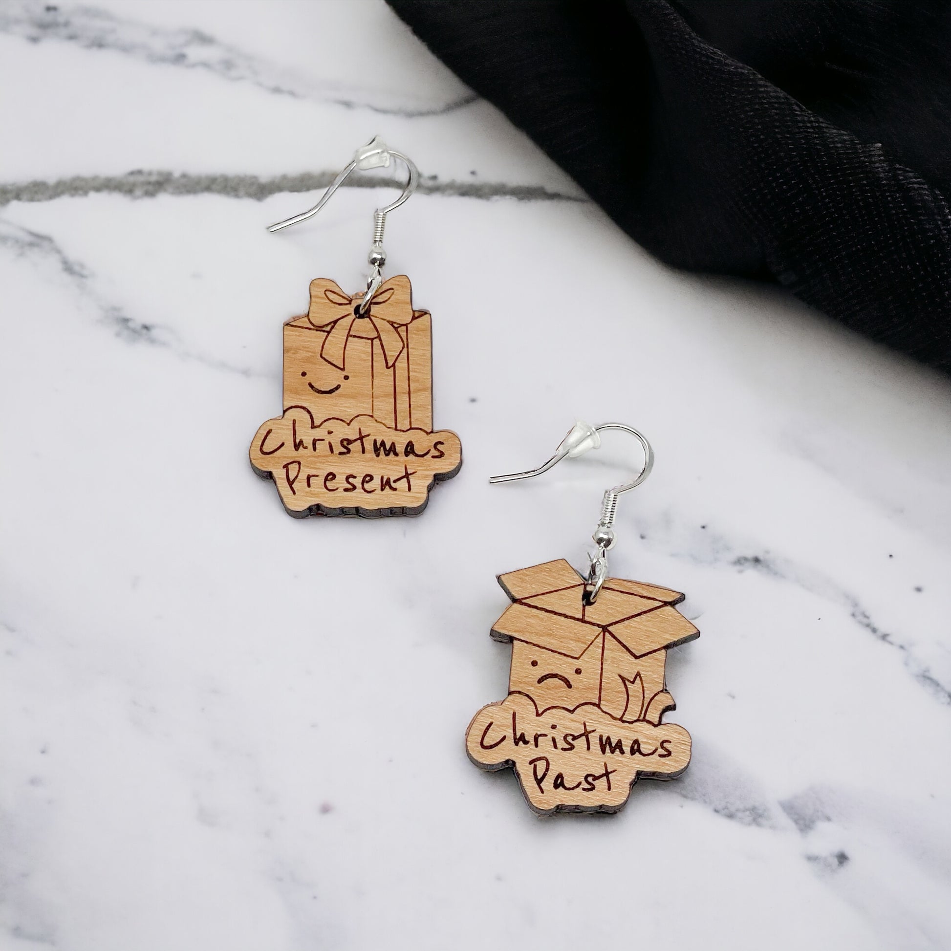 Christmas Present & Past Earrings – Funny Holiday Gift Box Jewelry