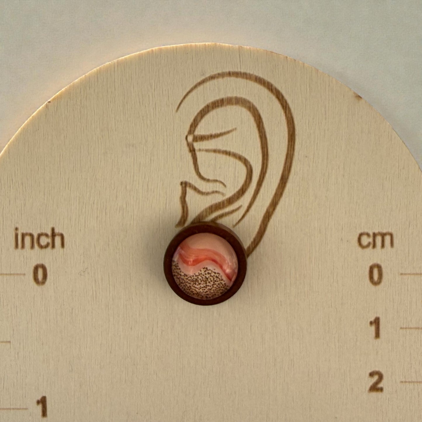 Desert Sunrise Boho Wood Stud Earrings – Peach & Terracotta Dots