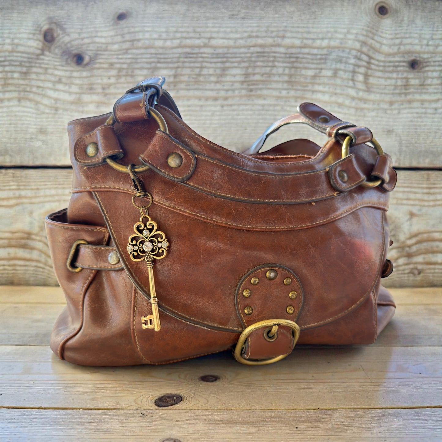 Vintage Rhinestone Key Purse Charm – Antique Gold Bag Accessory