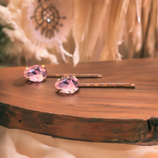 Pink Teardrop Hair Pins – Set of 2 Boho Glam Accessories