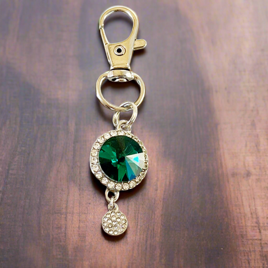 Green Purse Keychain Charm with Rhinestones