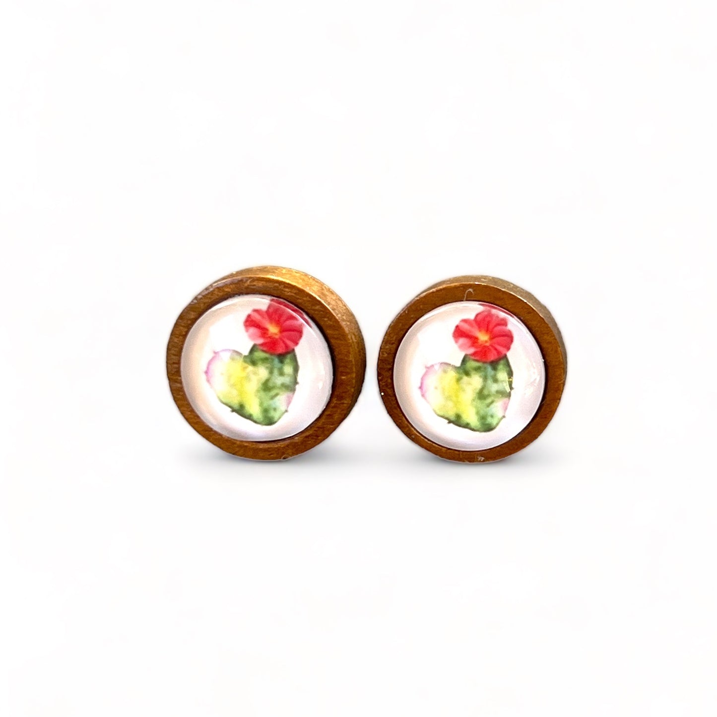 Cactus Bloom Stud Earrings – Wooden Desert-Inspired Jewelry