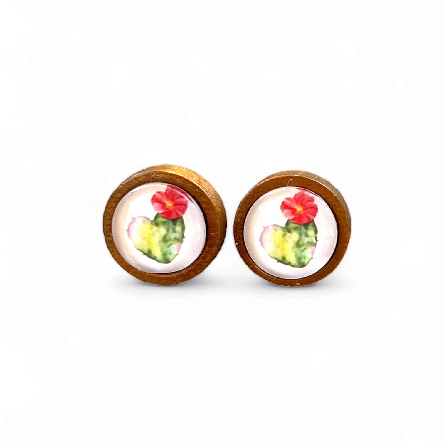 Cactus Bloom Stud Earrings – Wooden Desert-Inspired Jewelry