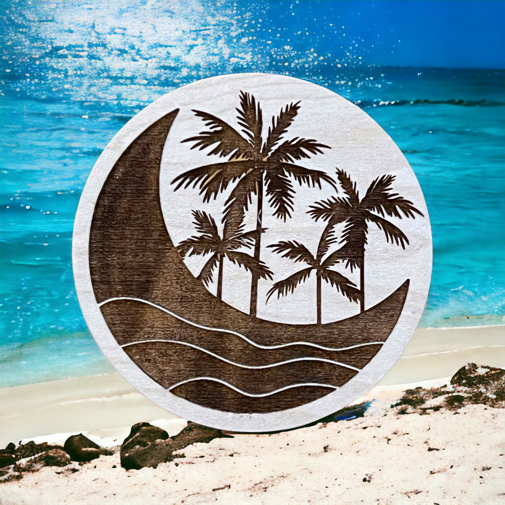 Tropical Moon Magnet – Coastal Beach Vibes Wood Decor