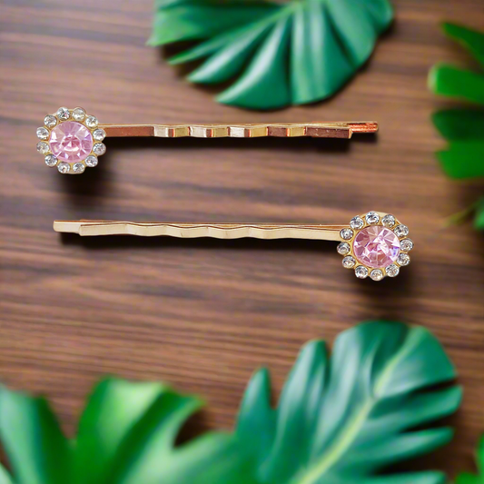 Pink Rhinestone Hair Pins Set of 2 Decorative Bobby Pins
