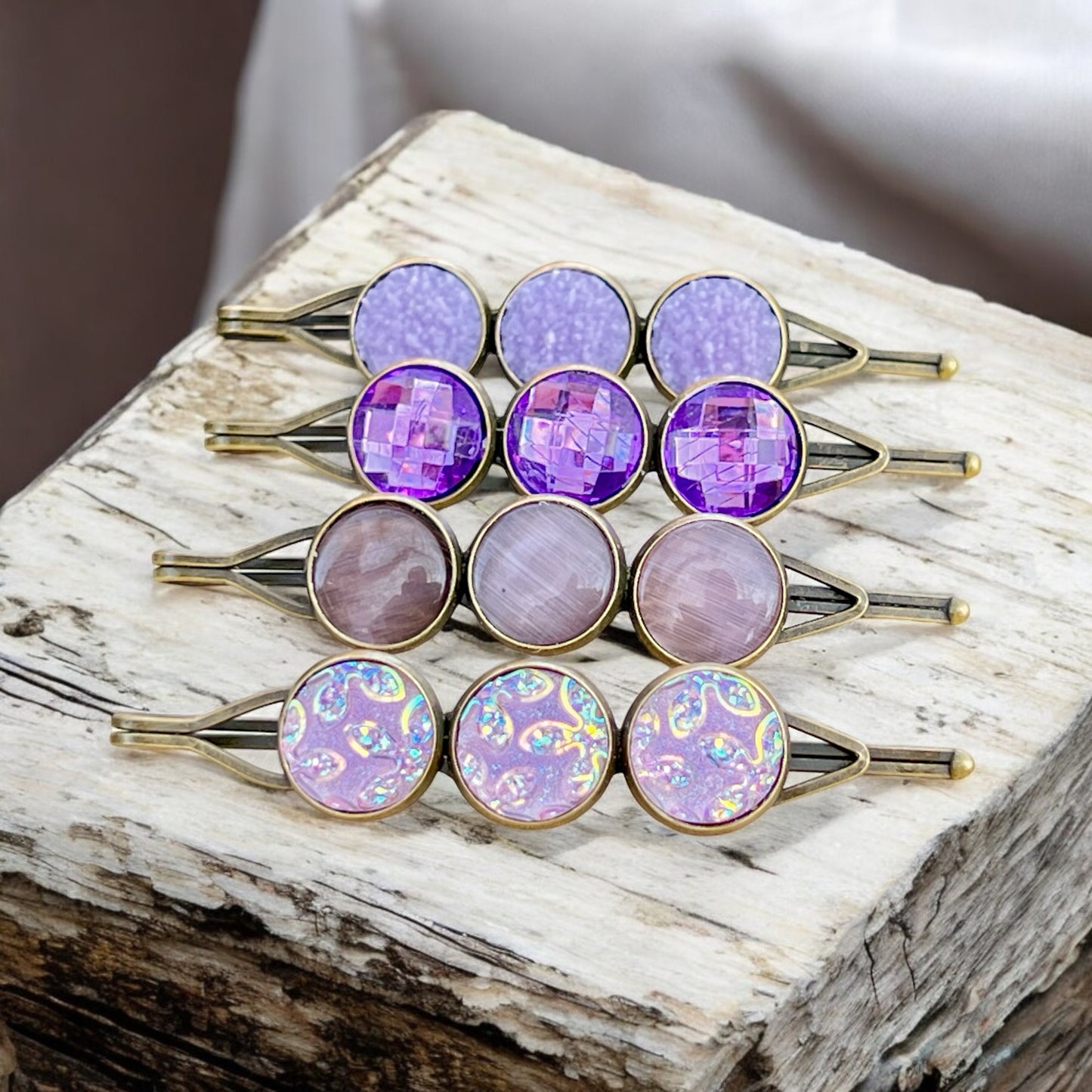 Purple Druzy Hair Pins – Set of 4 Sparkly Boho Accessories
