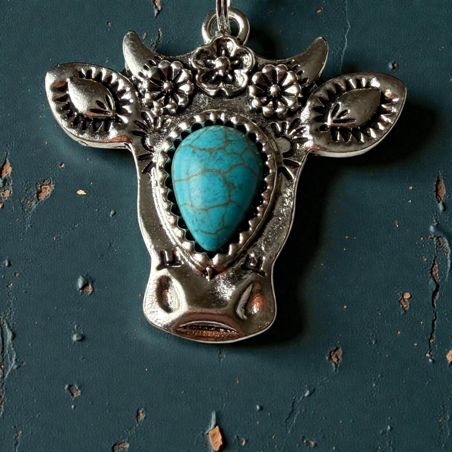 Turquoise Cow Head Purse Charm – Boho Western Keychain