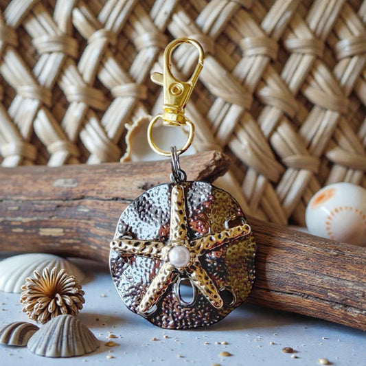 Sand Dollar Starfish Purse Charm – Coastal Boho Bag Accessory