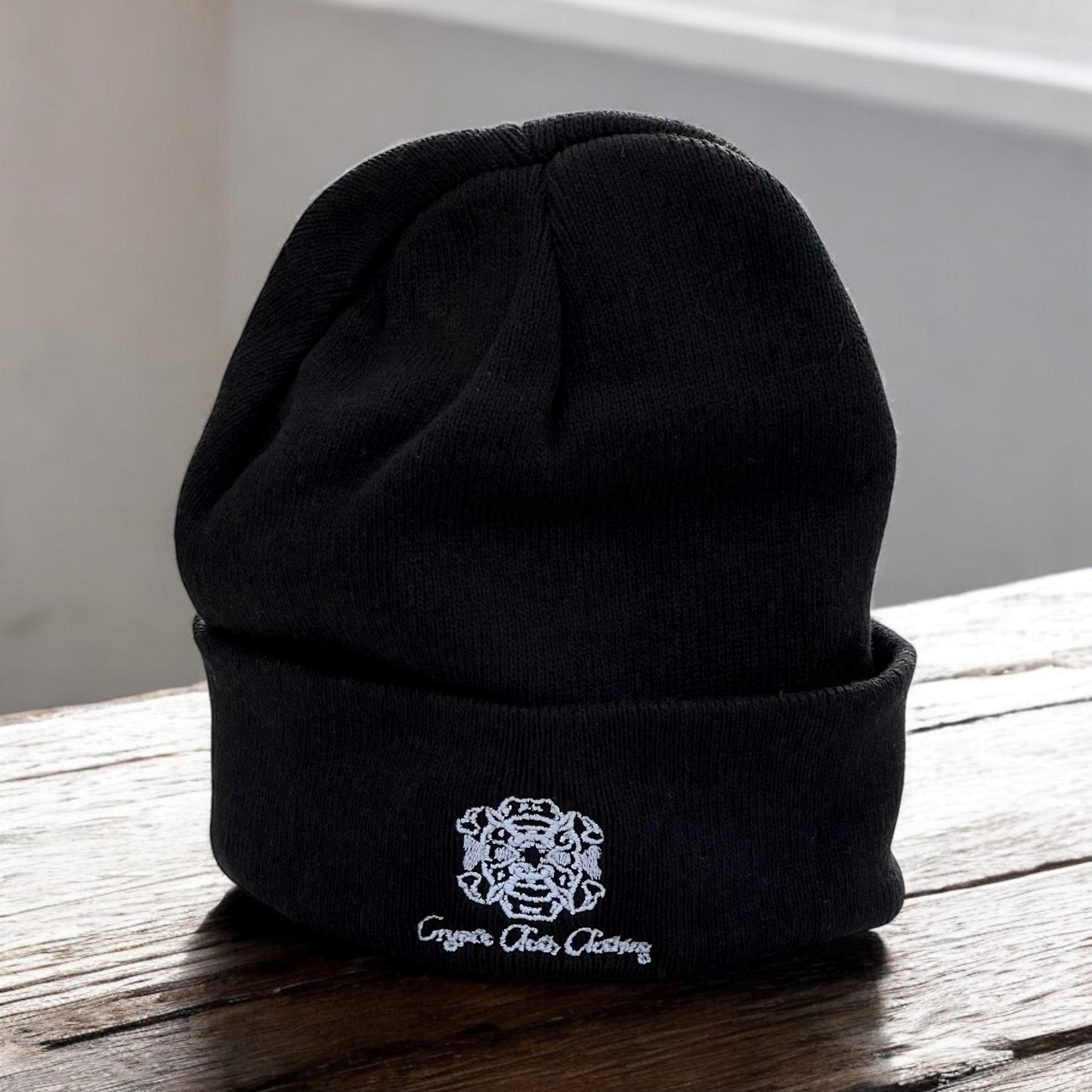 [PREORDER] Embroidered Black Beanie – Hand-Drawn – Demon Skull Streetwear Hat
