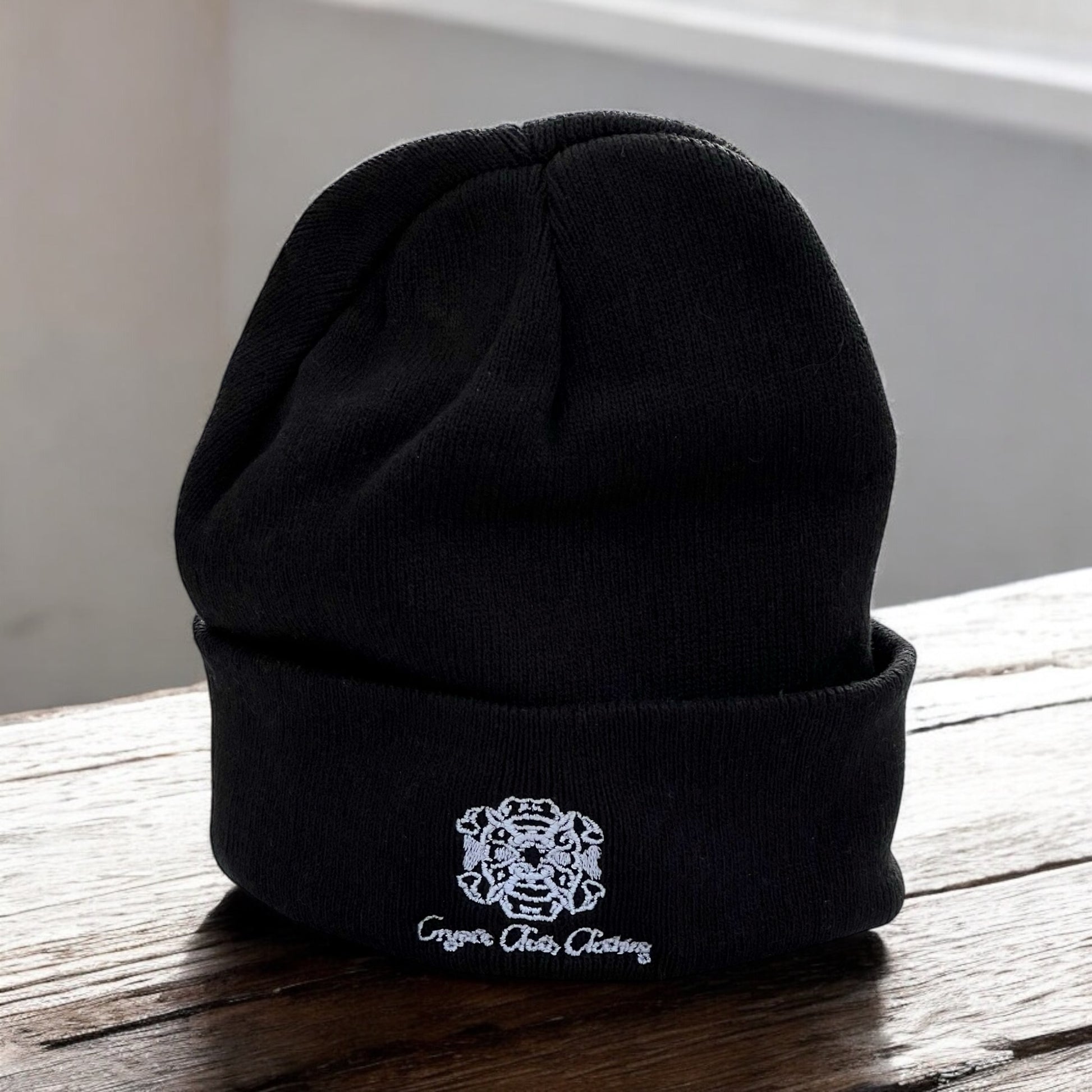 [PREORDER] Embroidered Black Beanie – Hand-Drawn – Demon Skull Streetwear Hat