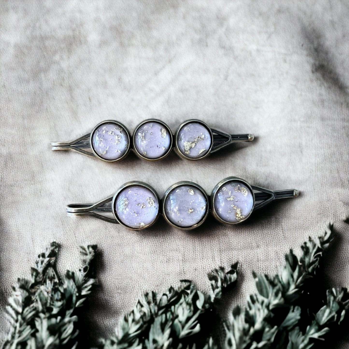 Lavender Purple Gold Flake Glitter Hair Pins - Sparkling & Elegant Accessories