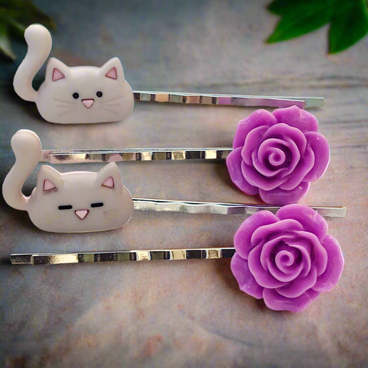 Pasador de pelo de gato, Pasador de pelo de gato, Pasador de pelo de mujer, Pasador de pelo de flor, Pasador de pelo floral, Pasador de pelo decorativo