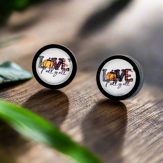 Love Fall Y’all Pumpkin Black Wood Stud Earrings
