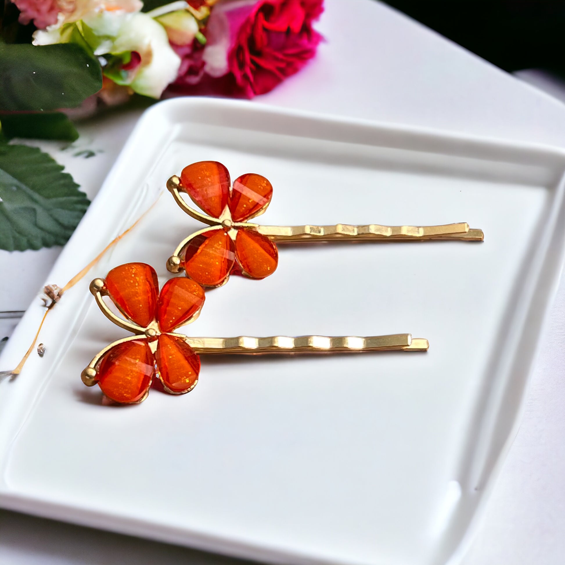 Orange Butterfly Hair Pins – Set of 2 Boho Spring Accessories