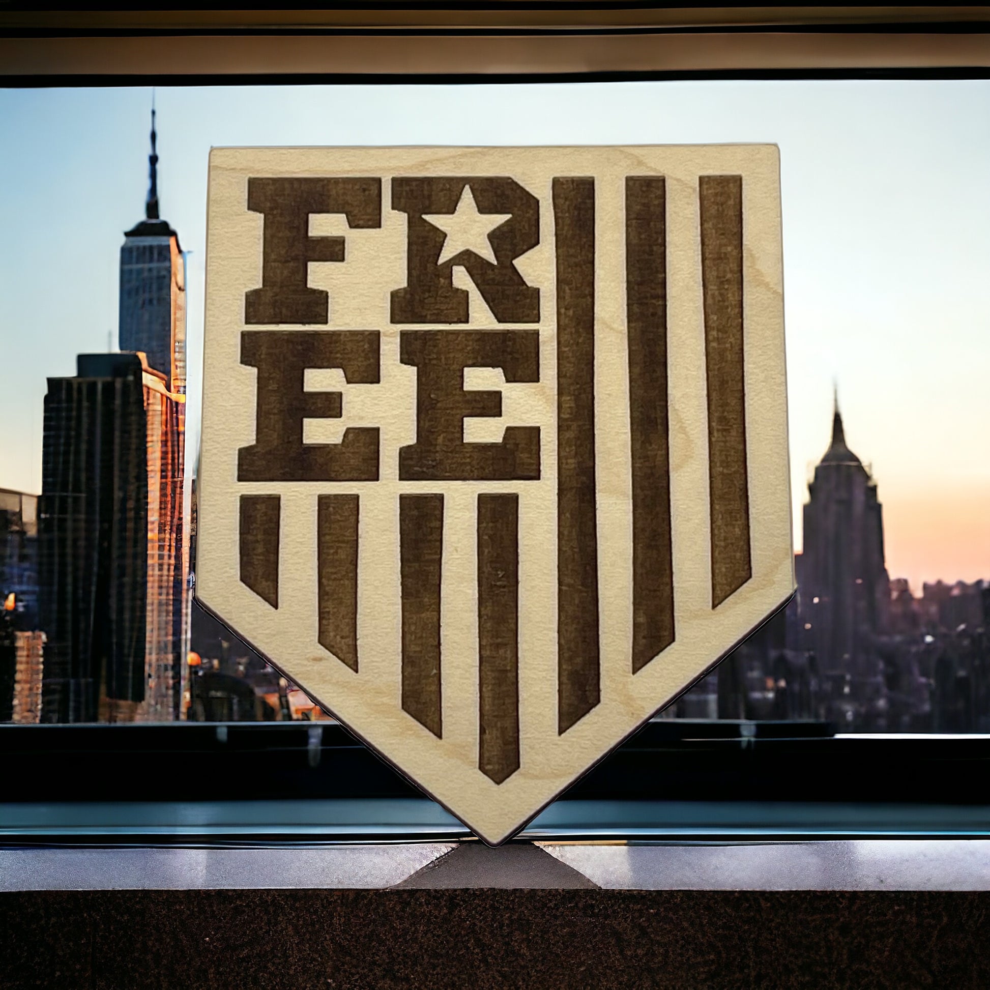 Bold Free Shield Magnet – Patriotic Wooden Decor Gift