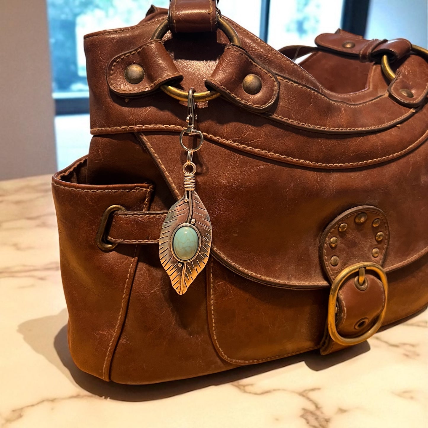 Western Turquoise Feather Purse Charm – Boho Bag Accessory