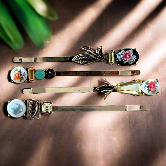 Floral Rhinestone Hair Pins