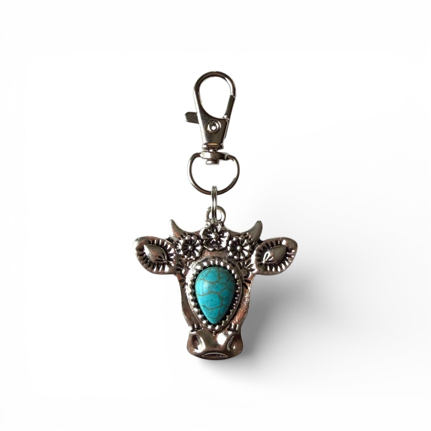 Turquoise Cow Head Purse Charm – Boho Western Keychain
