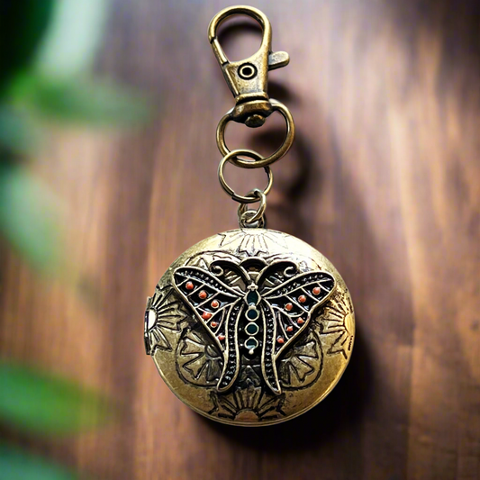 Steampunk Butterfly Locket Keychain Purse Charm - Unique Vintage-Inspired Accessory