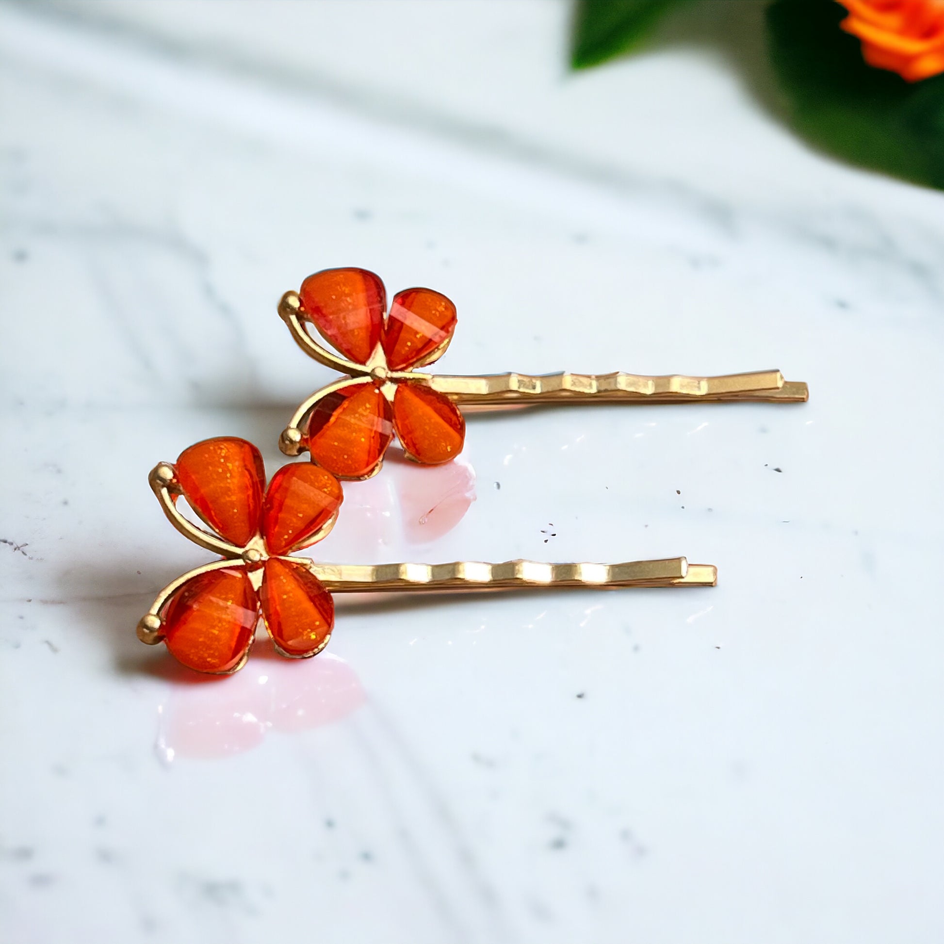 Orange Butterfly Hair Pins – Set of 2 Boho Spring Accessories