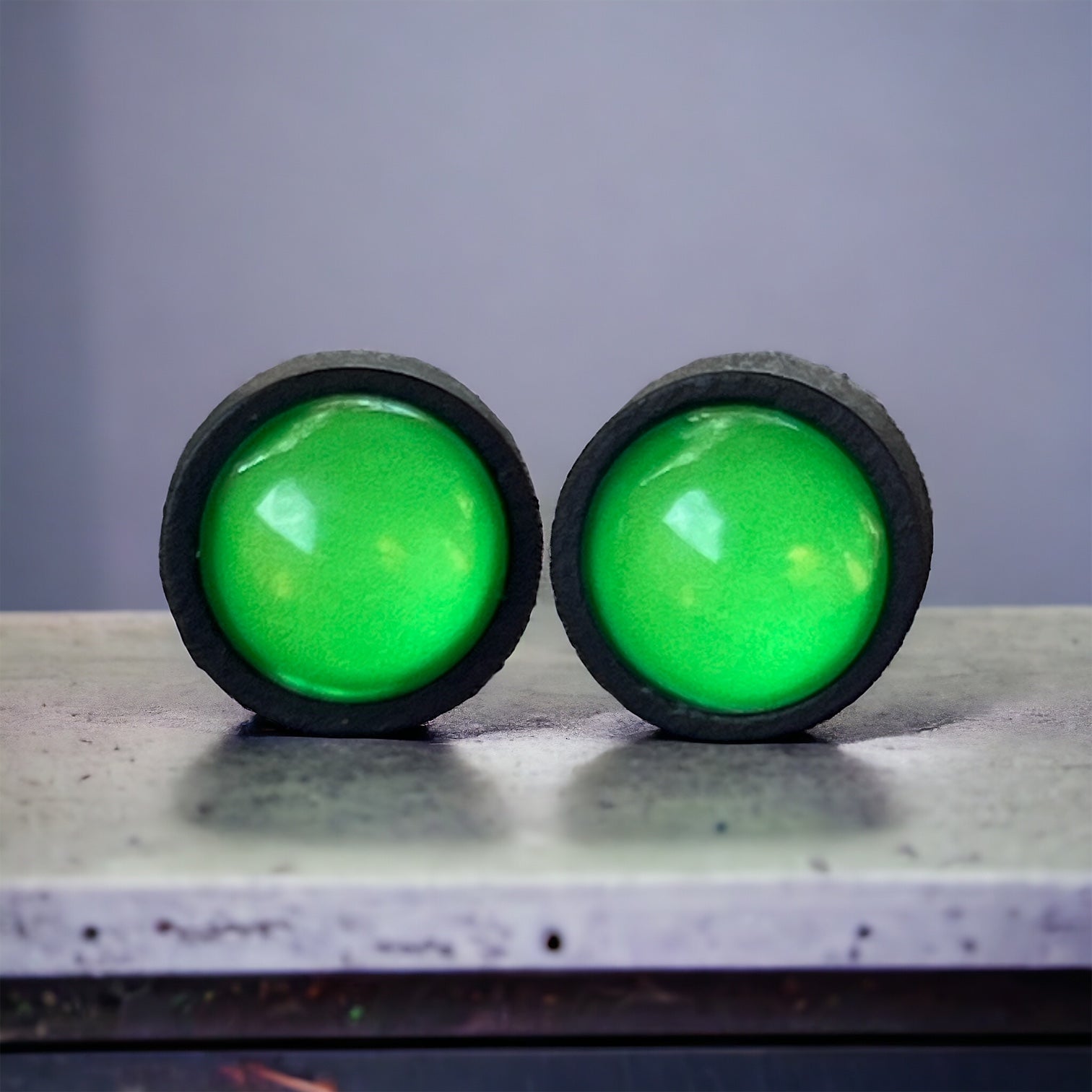 Neon Green Dome Stud Earrings – Bold Black Statement Jewelry