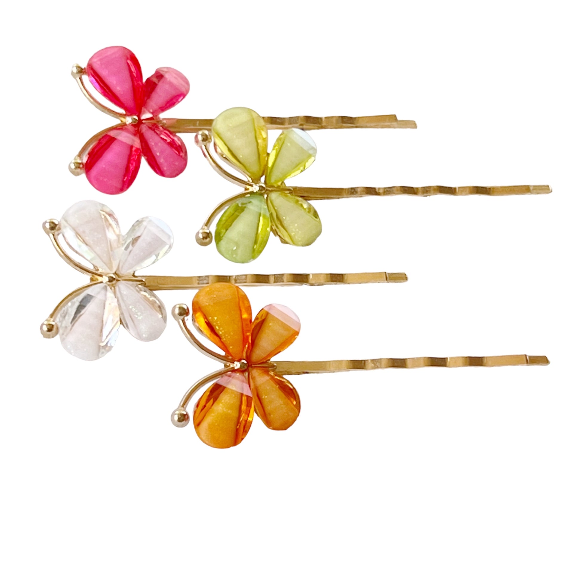 Colorful Butterfly Hair Pins – Glitter Resin Clips in Gold Set of 4