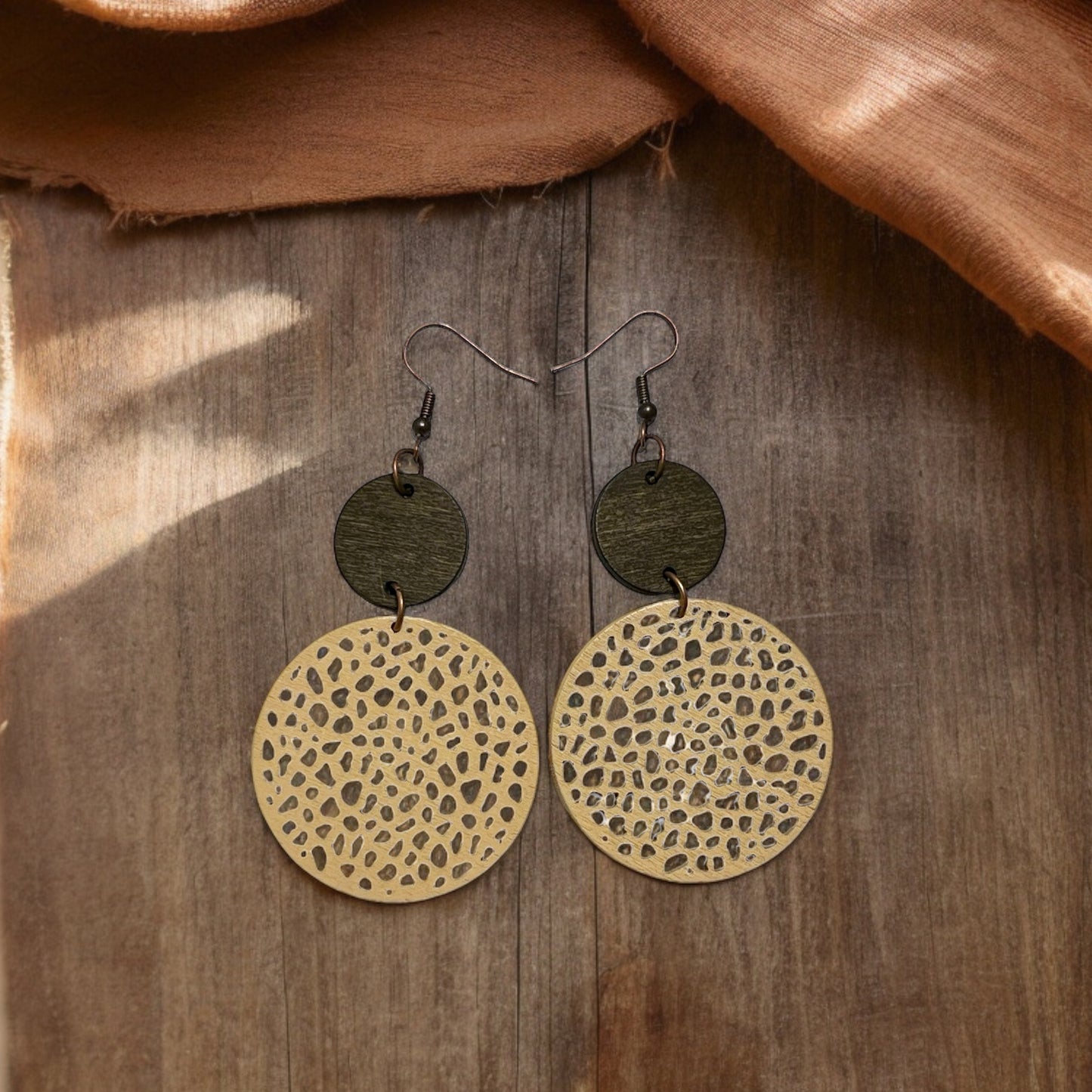 Wooden Dangle Earrings – Beige & Brown Chic Circle Design