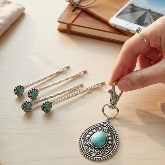 Western Gift Set – Turquoise Hair Pins & Handbag Charm