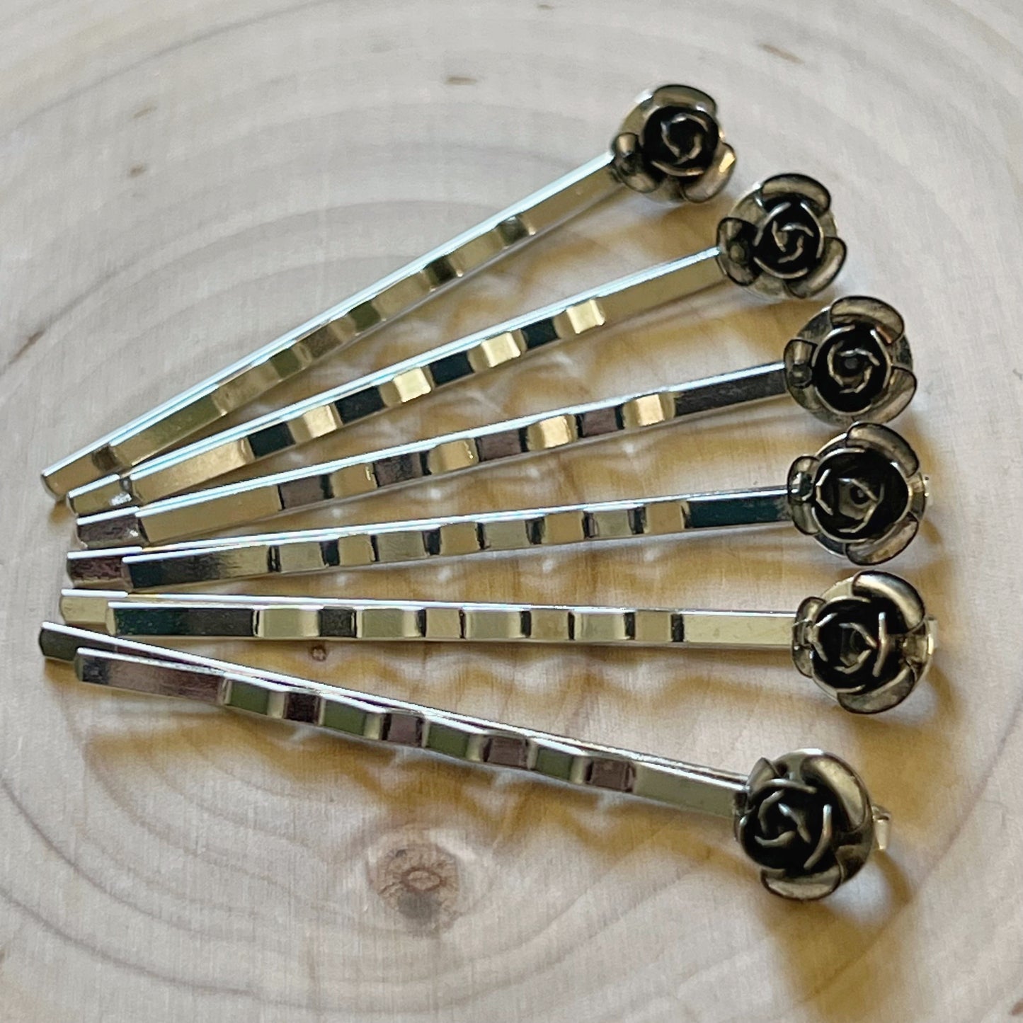 Silver Flower Hair Pins Set of 6 – Western Bridal Bobby Pins