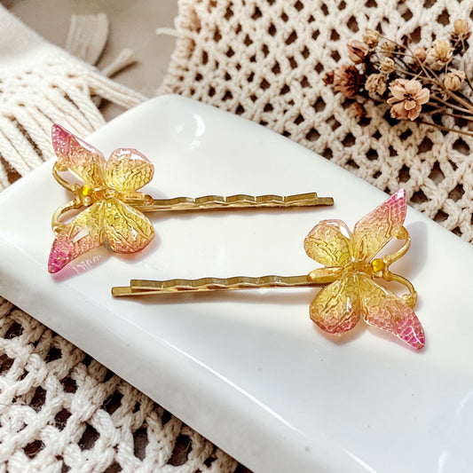 Pink & Yellow Gold Butterfly Hair Pins - Whimsical Bobby Pins Set Be Grace Be Love Boutique