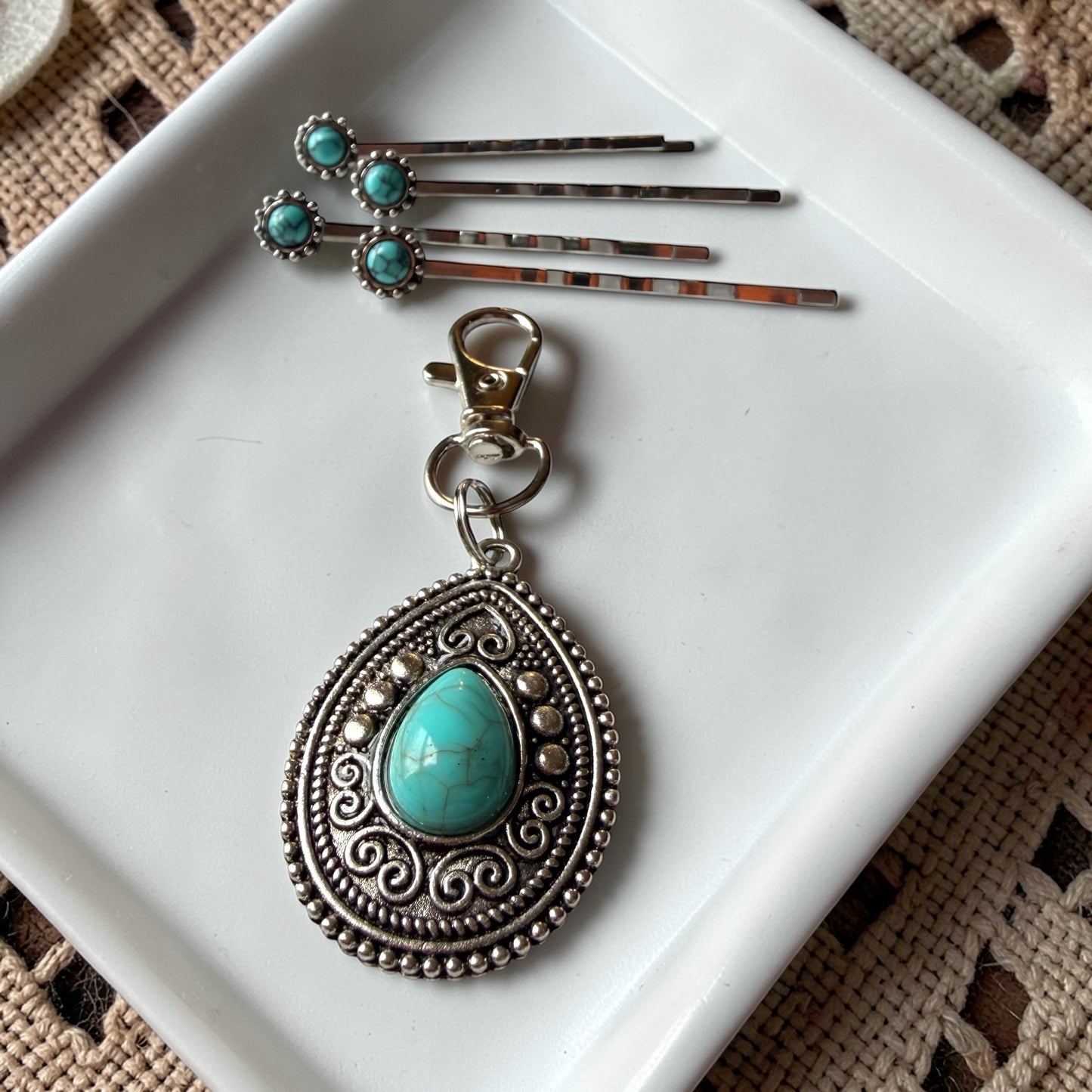 Western Gift Set – Turquoise Hair Pins & Handbag Charm