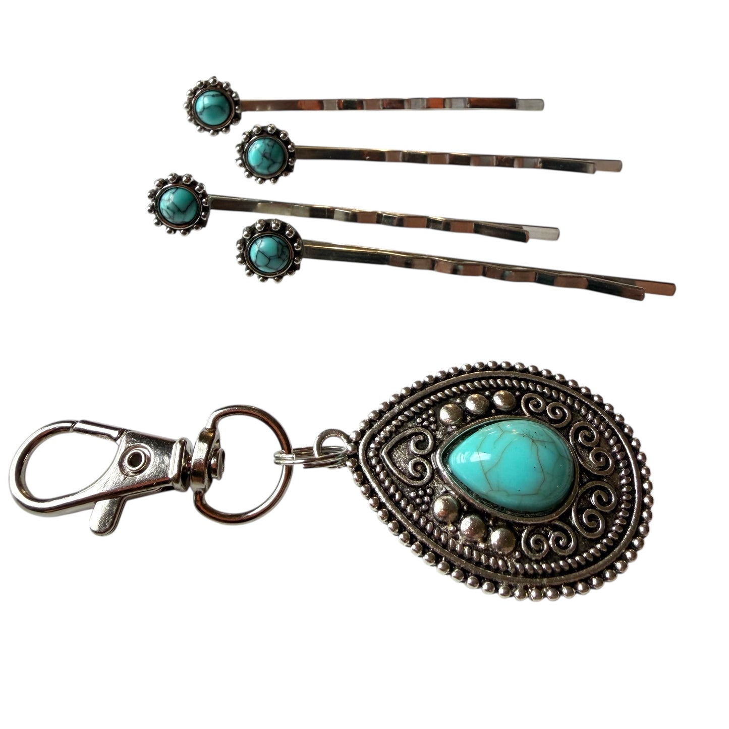 Western Gift Set – Turquoise Hair Pins & Handbag Charm