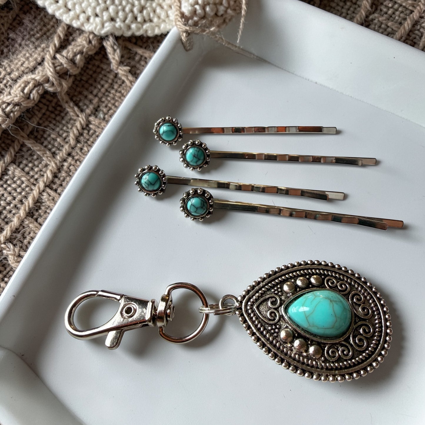 Western Gift Set – Turquoise Hair Pins & Handbag Charm