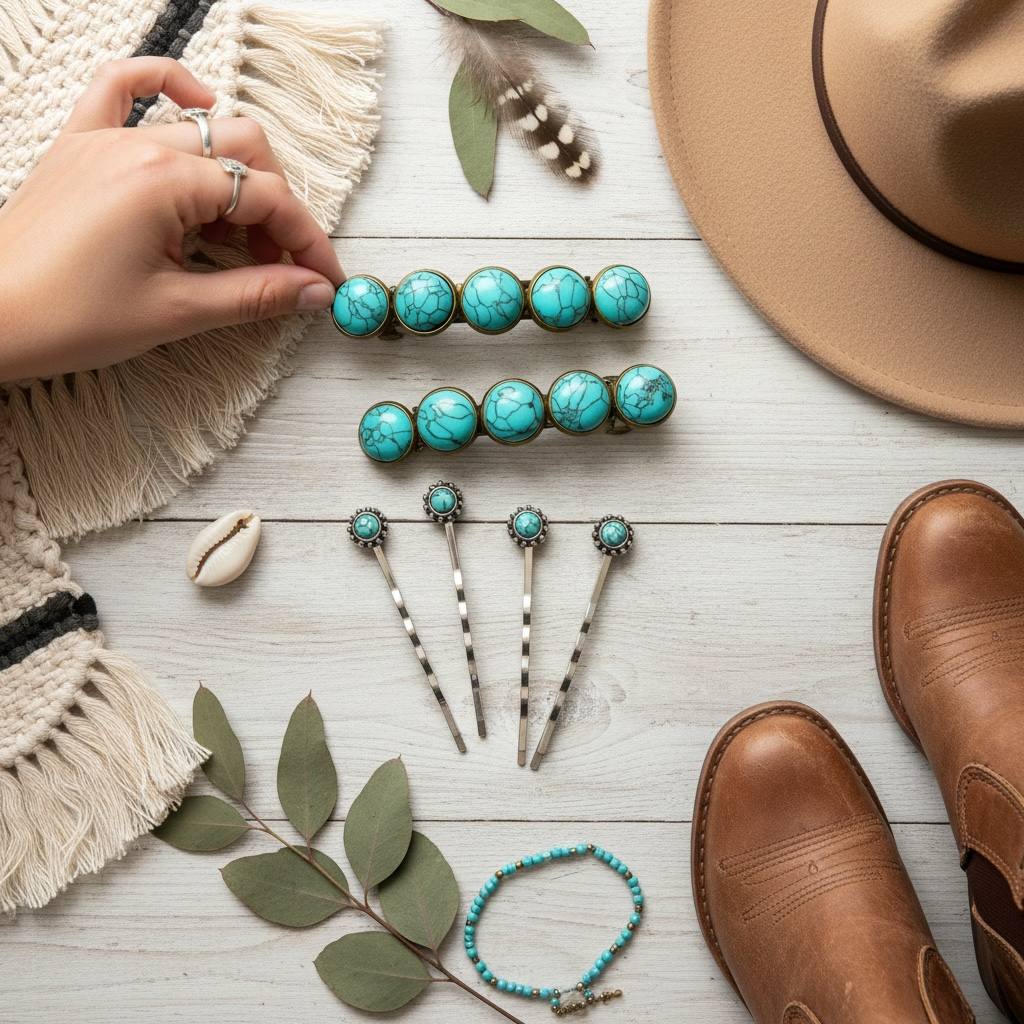 Western Hair Bestsellers Set – Turquoise Hair Pins & Barrettes